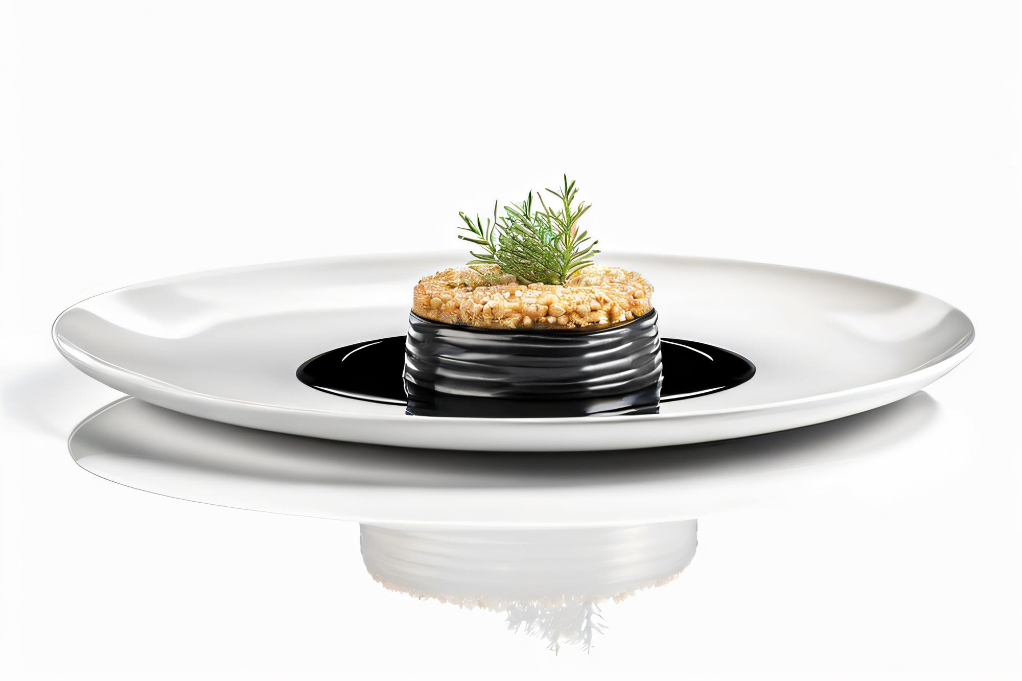 Plated modern dish on black table