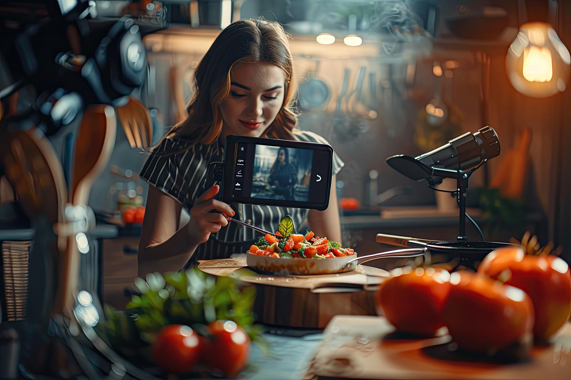 Student plating in a studio kitchen